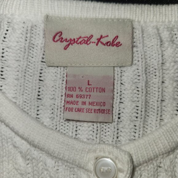 Crystal Kobe Women's Large White Long Sleeve Cable Knit Cardigan 2153 - Picture 3 of 7